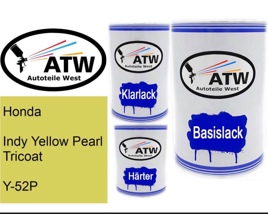 Honda, Indy Yellow Pearl Tricoat, Y-52P: 500ml Lackdose + 500ml Klarlack + 250ml Härter - Set, von ATW Autoteile West.